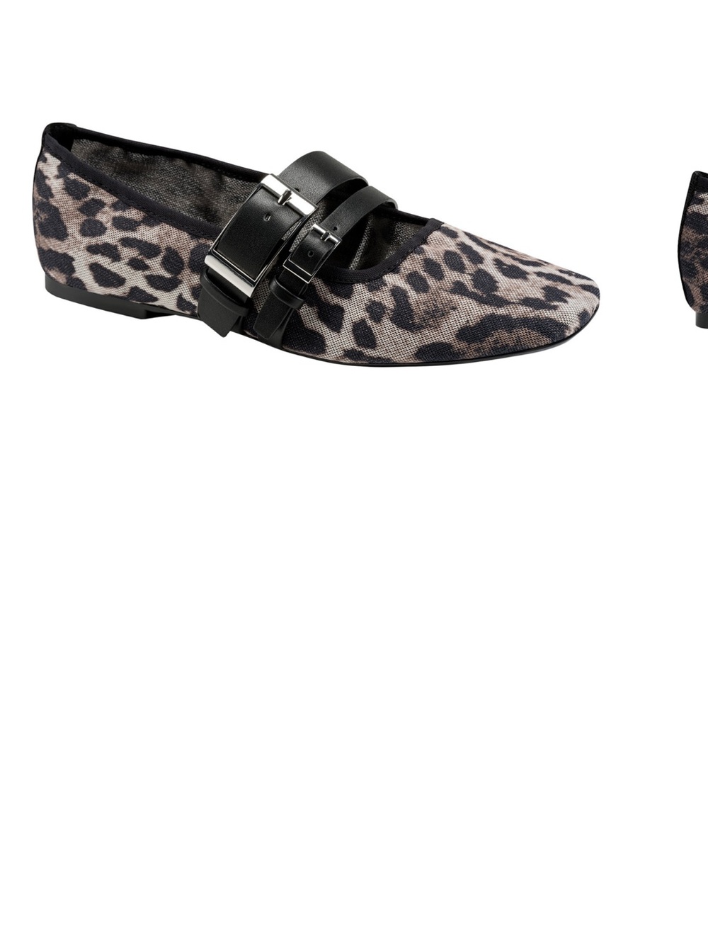 DKNY Leopard Print Double Buckle Mary Jane Flats - Black/Grey